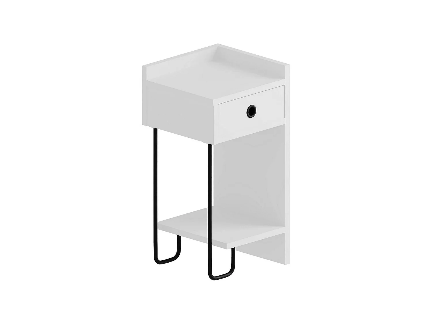 Comodino Halola, 2 Ripiani, 32x30x61h cm Bianco, un Cassetto, Apertura Scorrevole