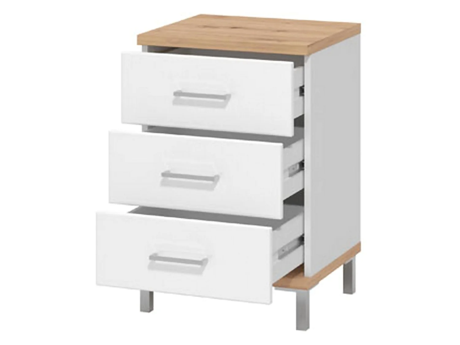 Comodino Savino, 3 Cassetti, 45x40x69h cm Bianco, un Ripiano, Apertura Scorrevole