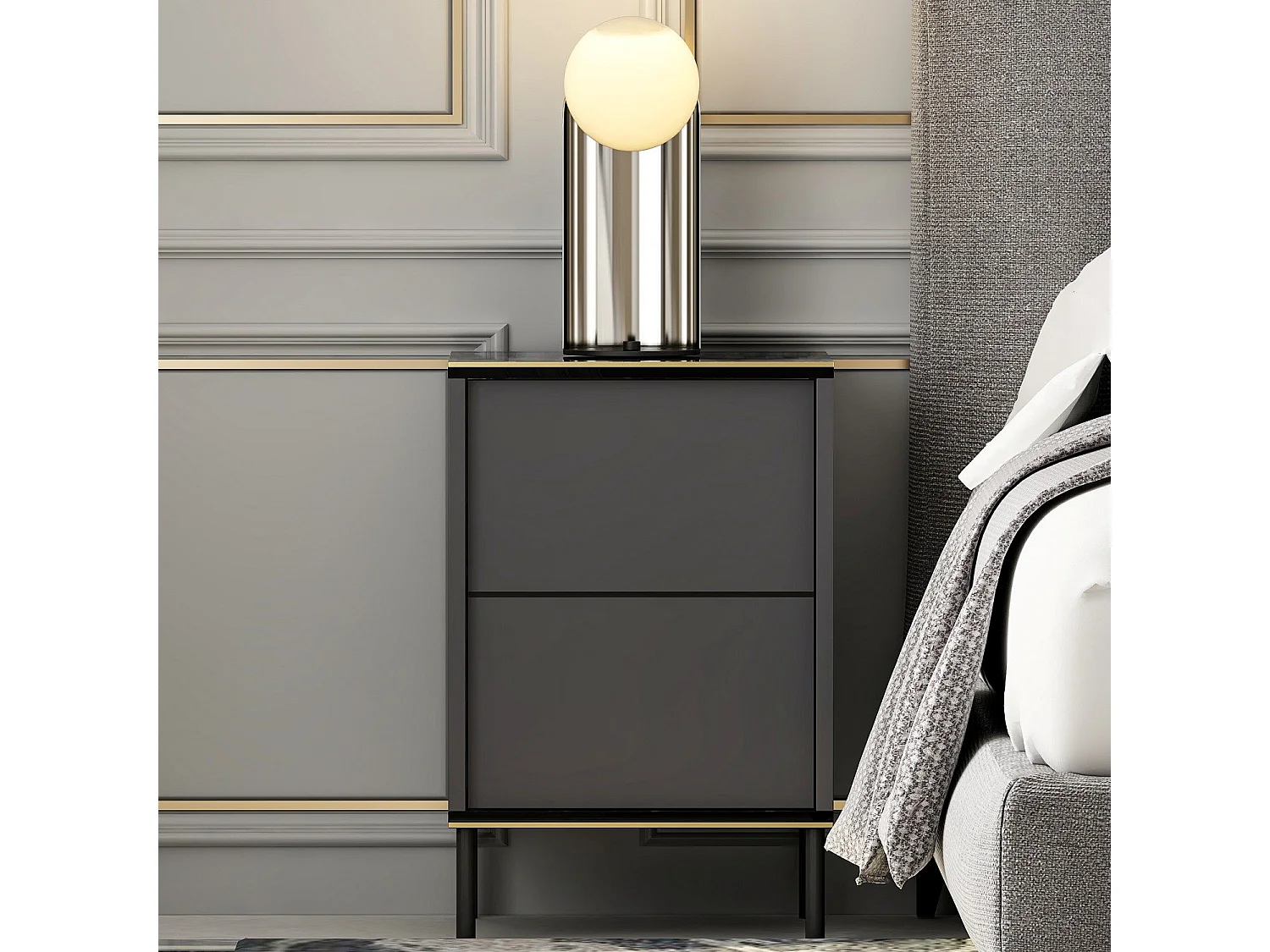Comodino Vestone, un Ripiano, 40x35x60h cm Nero Antracite, Apertura Battente, Un'anta