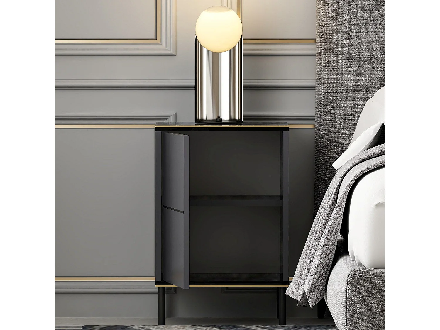 Comodino Vestone, un Ripiano, 40x35x60h cm Nero Antracite, Apertura Battente, Un'anta