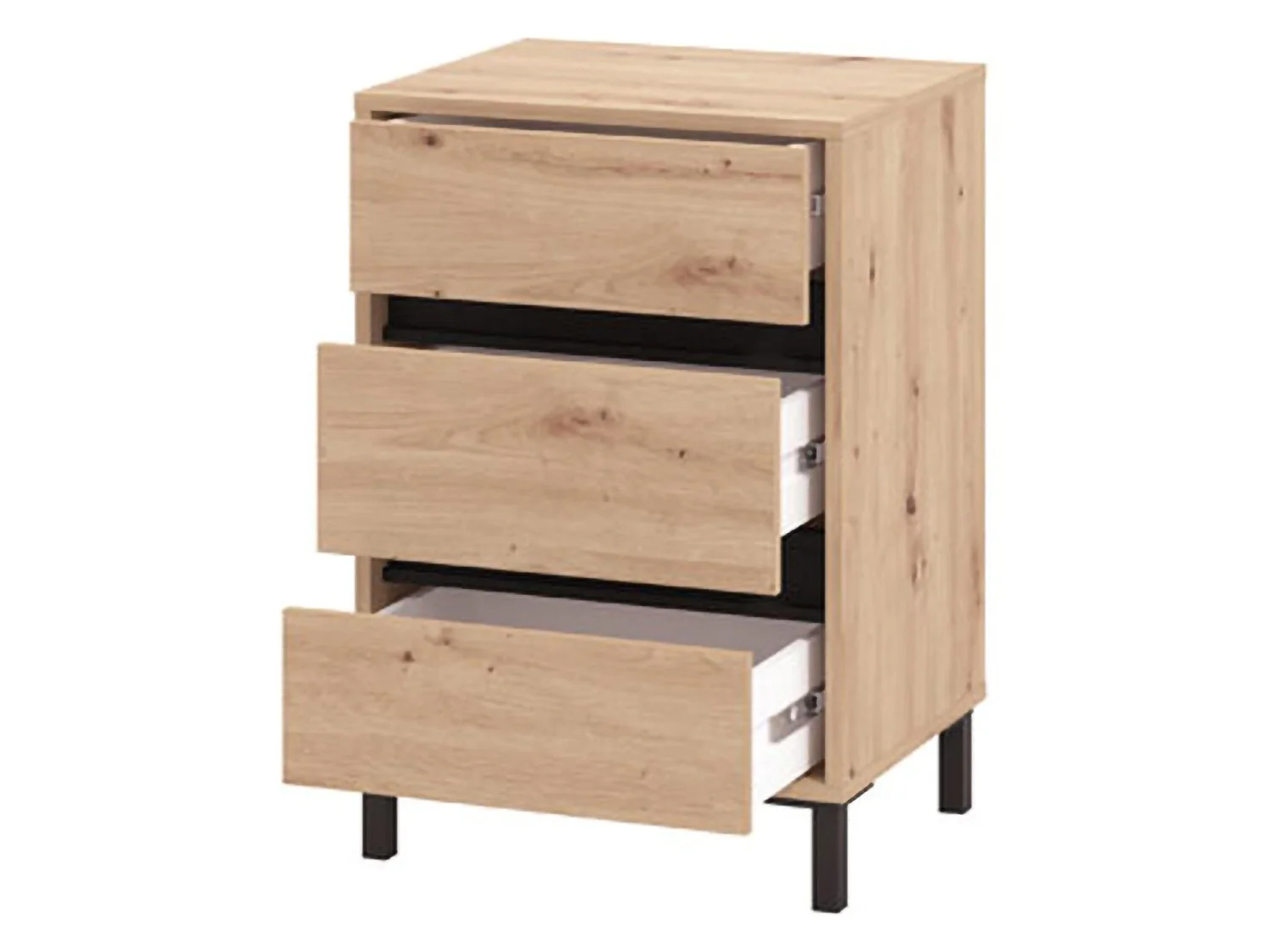 Comodino Combatte, un Ripiano, 48x40x71h cm Marrone, 3 Cassetti, Apertura Scorrevole