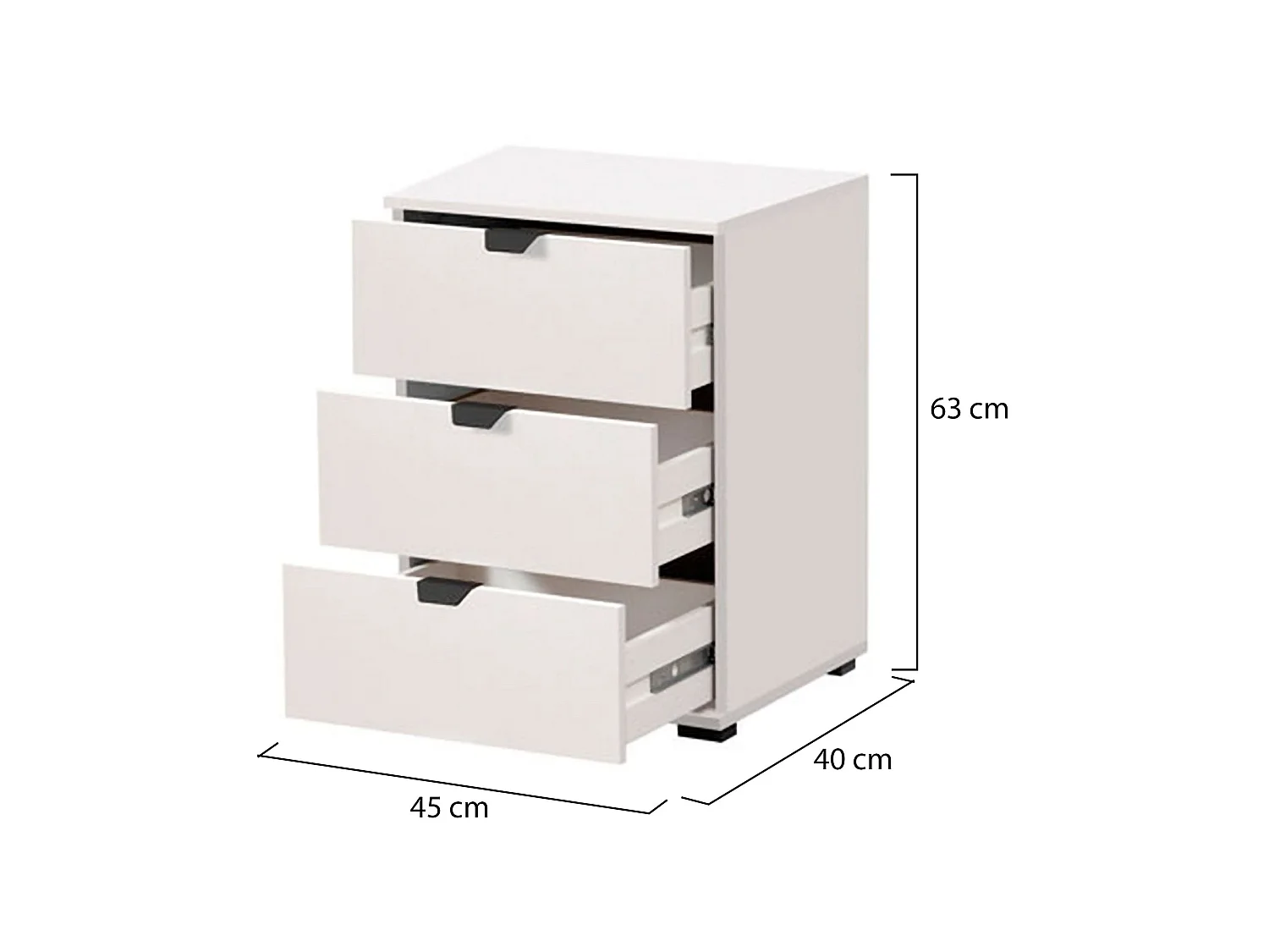Comodino Talana, 3 Cassetti, 45x40x63h cm Bianco Crema, un Ripiano, Apertura Scorrevole
