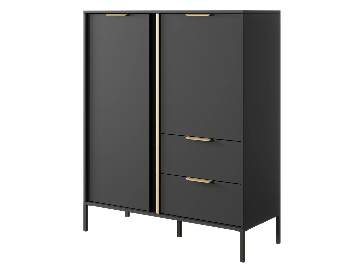 Credenza Hameno, 2 Cassetti, 103x40x123h cm Nero Antracite, Madia, 3 Ripiani, Apertura Battente, Scorrevole
