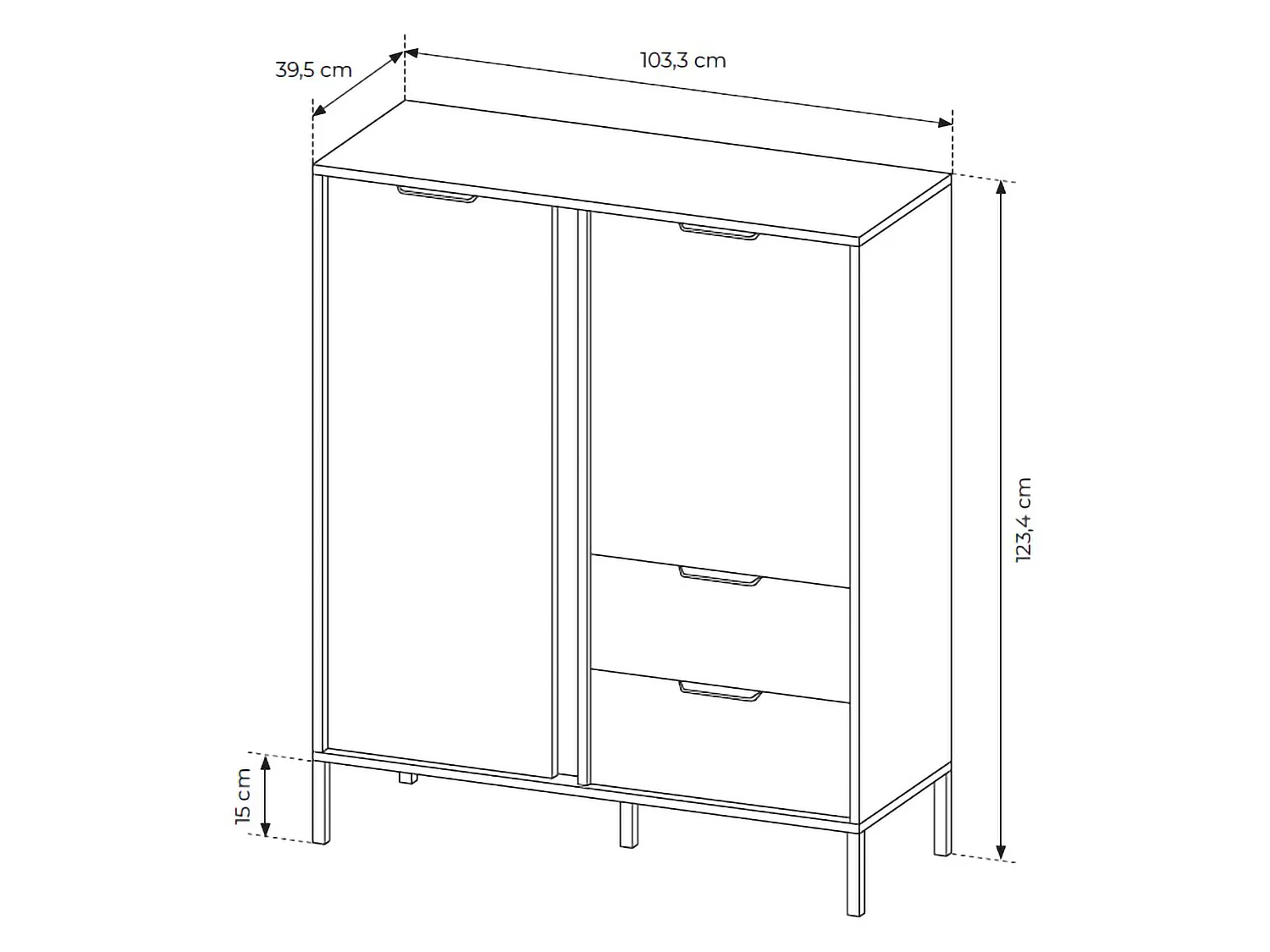 Credenza Hameno, 2 Cassetti, 103x40x123h cm Nero Antracite, Madia, 3 Ripiani, Apertura Battente, Scorrevole