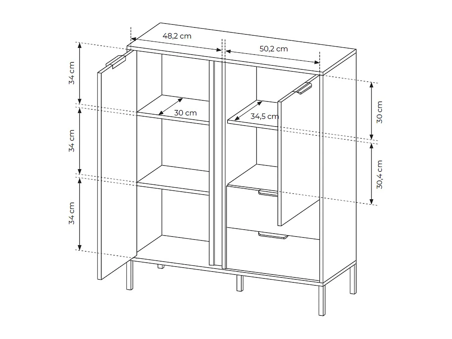Credenza Hameno, 2 Cassetti, 103x40x123h cm Nero Antracite, Madia, 3 Ripiani, Apertura Battente, Scorrevole