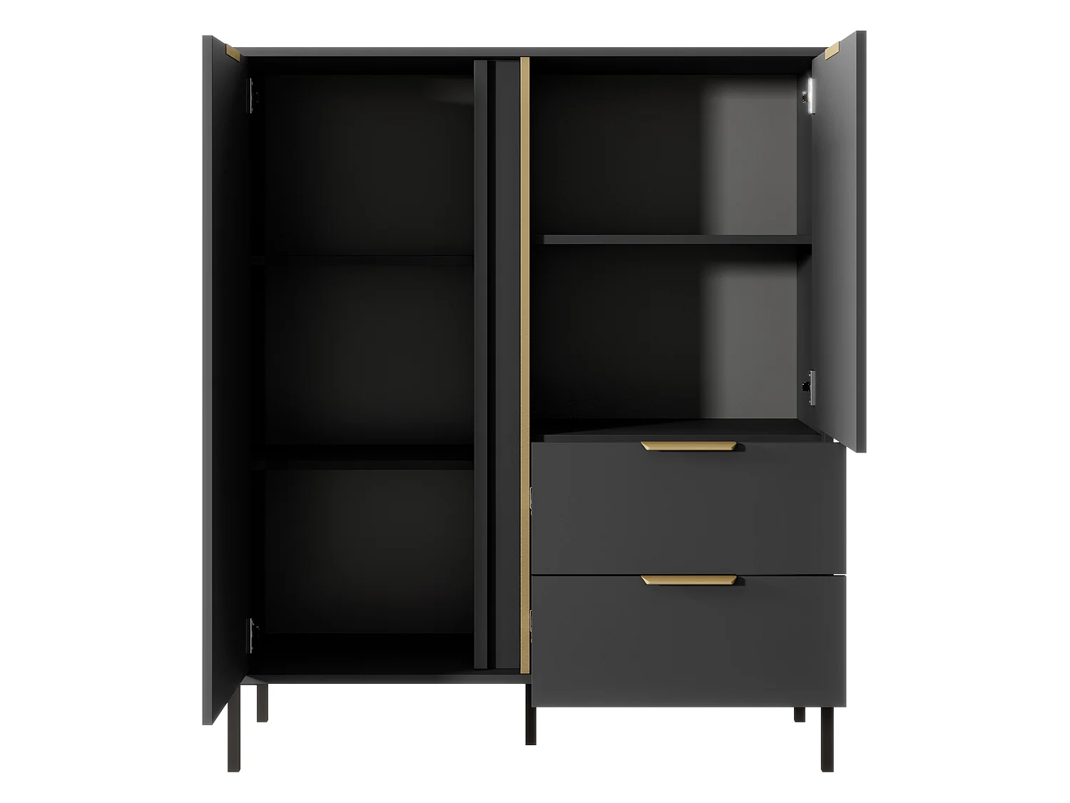 Credenza Hameno, 2 Cassetti, 103x40x123h cm Nero Antracite, Madia, 3 Ripiani, Apertura Battente, Scorrevole