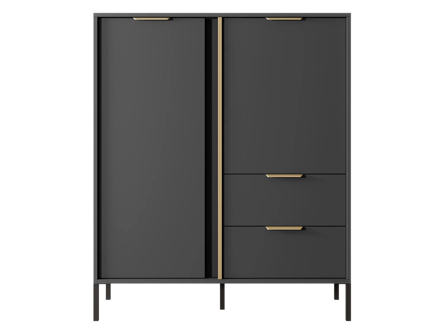 Credenza Hameno, 2 Cassetti, 103x40x123h cm Nero Antracite, Madia, 3 Ripiani, Apertura Battente, Scorrevole