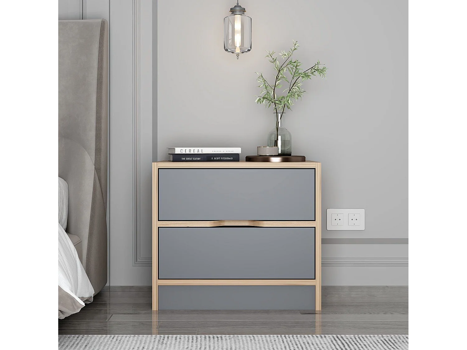 Comodino Legnago, 4 Cassetti, 54x40x47h cm Nero Antracite, Apertura Scorrevole, Chiusura Scorrevole