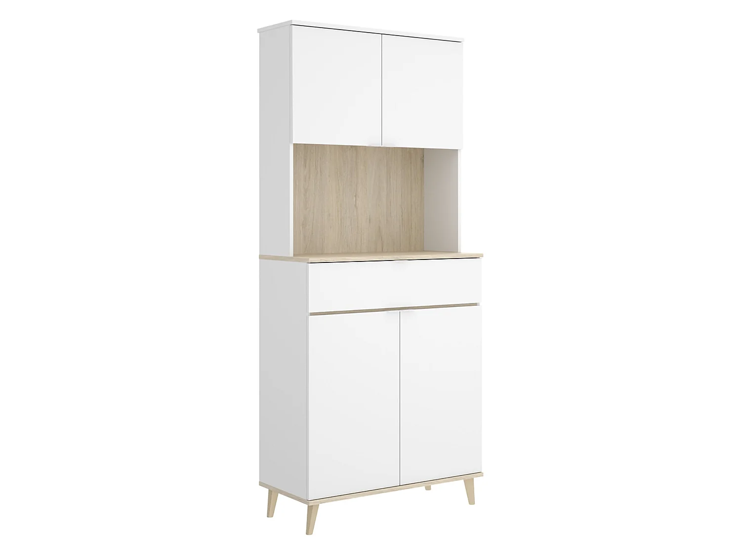 Credenza Findlay, un Cassetto, 40x60x191h cm Bianco, Madia, 4 Ripiani, Apertura Battente, Scorrevole