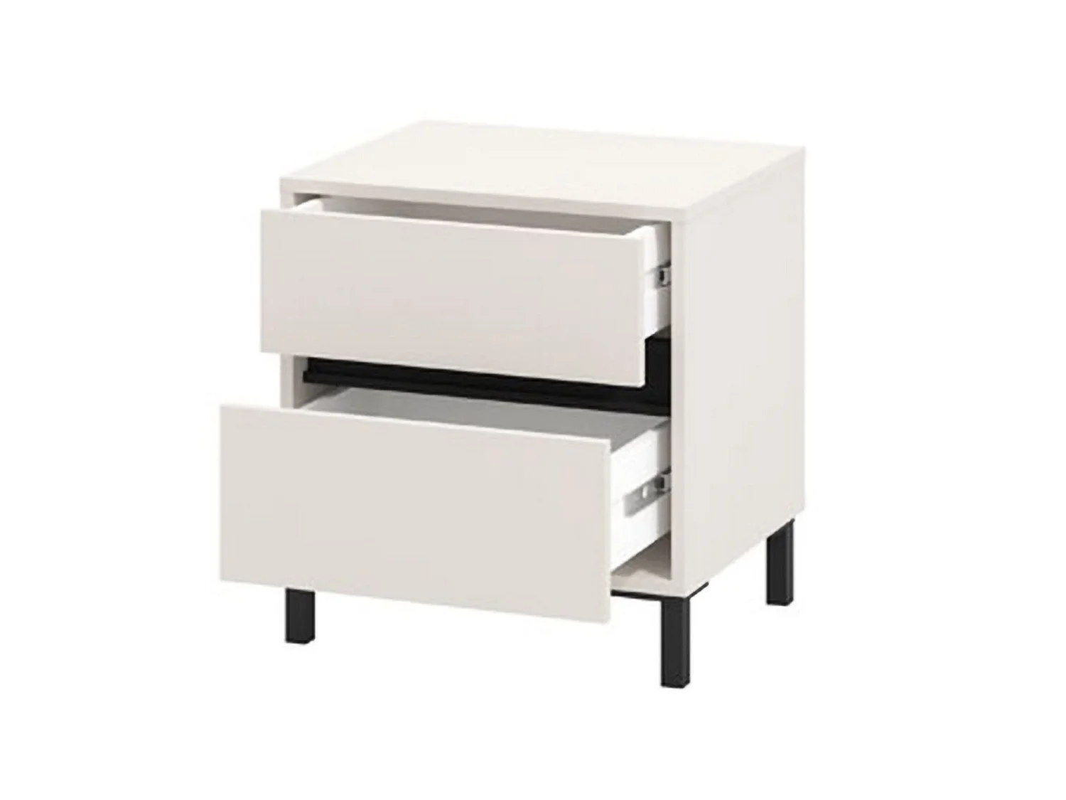 Comodino Combatte, un Ripiano, 48x40x55h cm Bianco, 2 Cassetti, Apertura Scorrevole