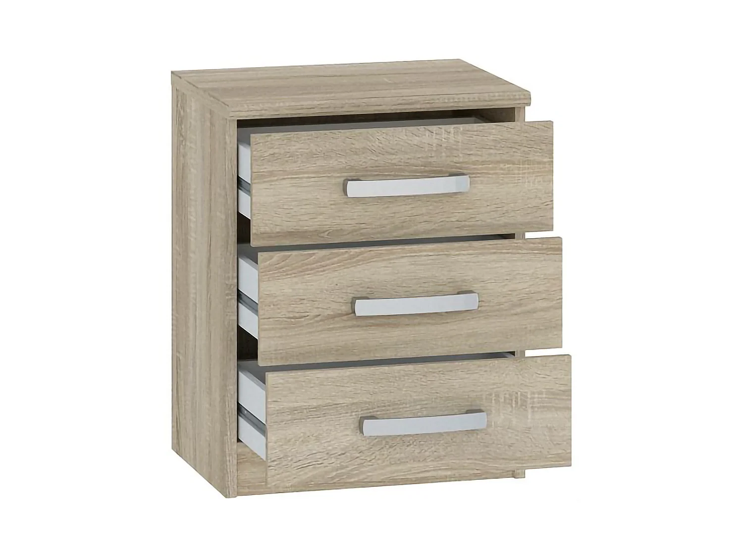 Comodino Lebale, 3 Cassetti, 46x43x59h cm Marrone Rovere, Apertura Scorrevole, Chiusura Scorrevole