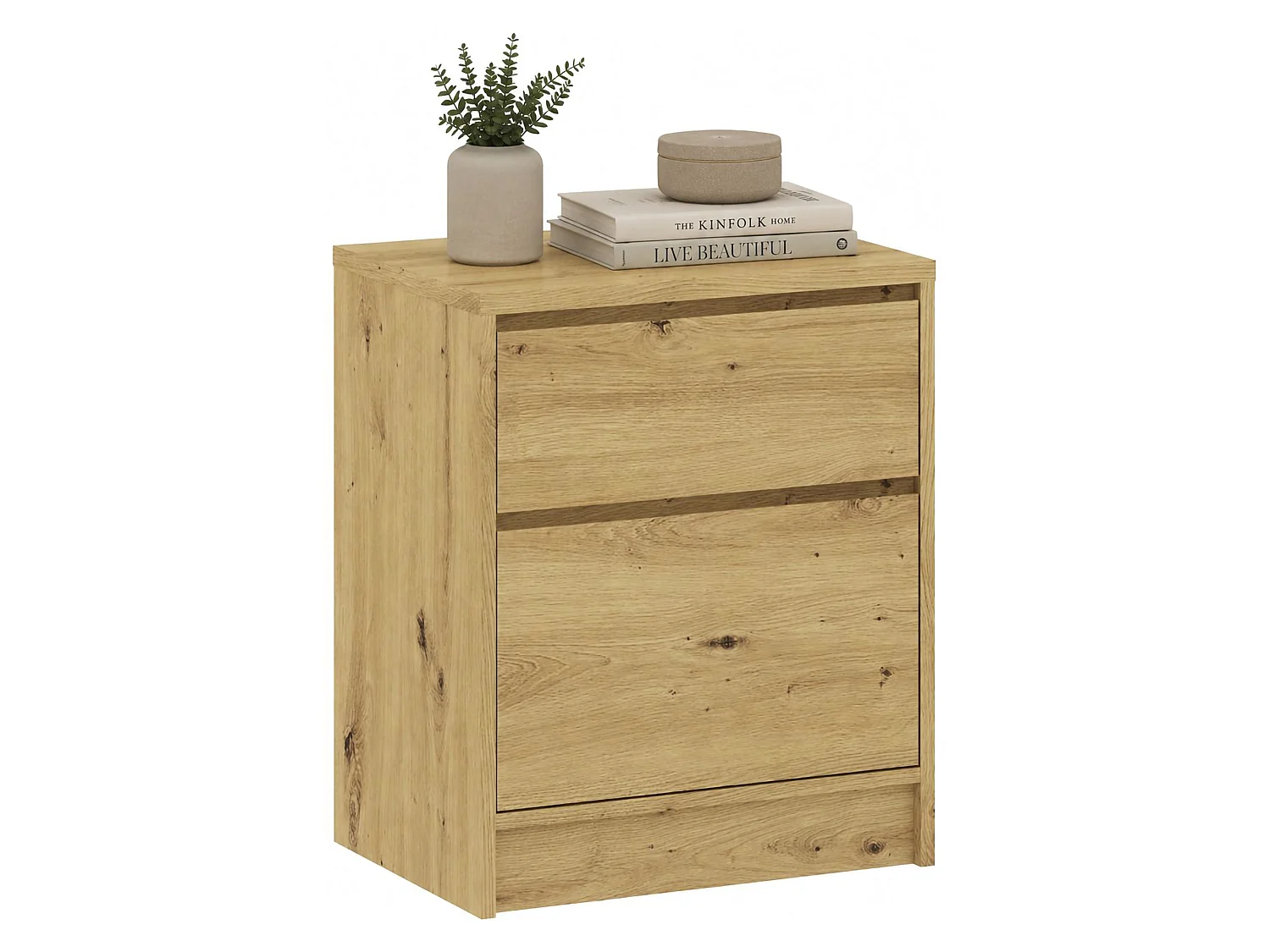 Comodino Lelimoni, 2 Cassetti, 50x40x63h cm Marrone Rovere, un Ripiano, Apertura Scorrevole