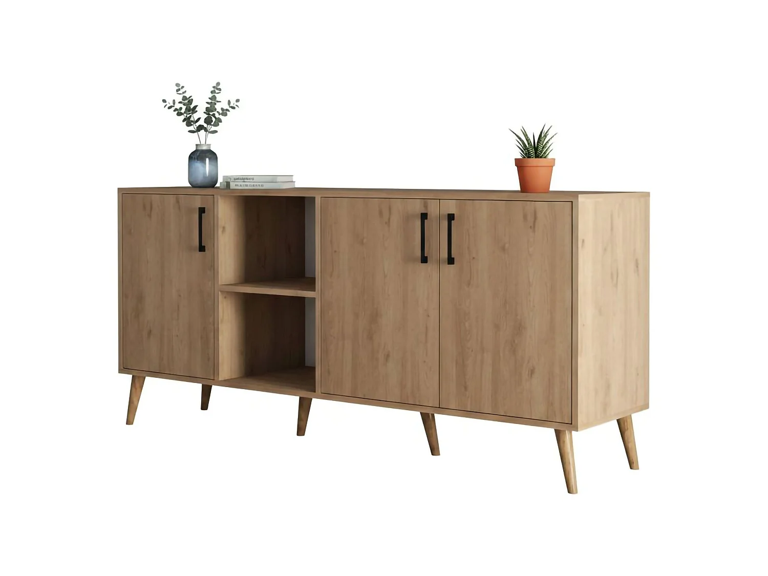 Credenza Vardah, 3 Ripiani, 180x45x80h cm Marrone Quercia, Madia, Apertura Battente, 3 Ante