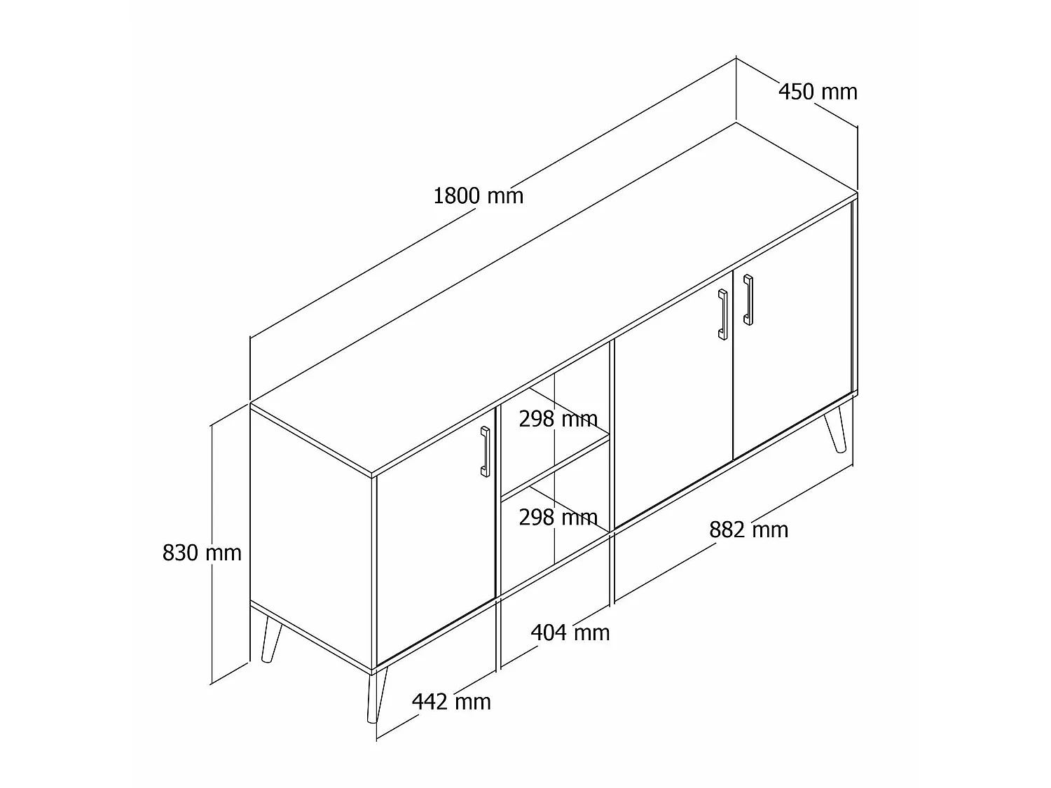 Credenza Vardah, 3 Ripiani, 180x45x80h cm Marrone Quercia, Madia, Apertura Battente, 3 Ante