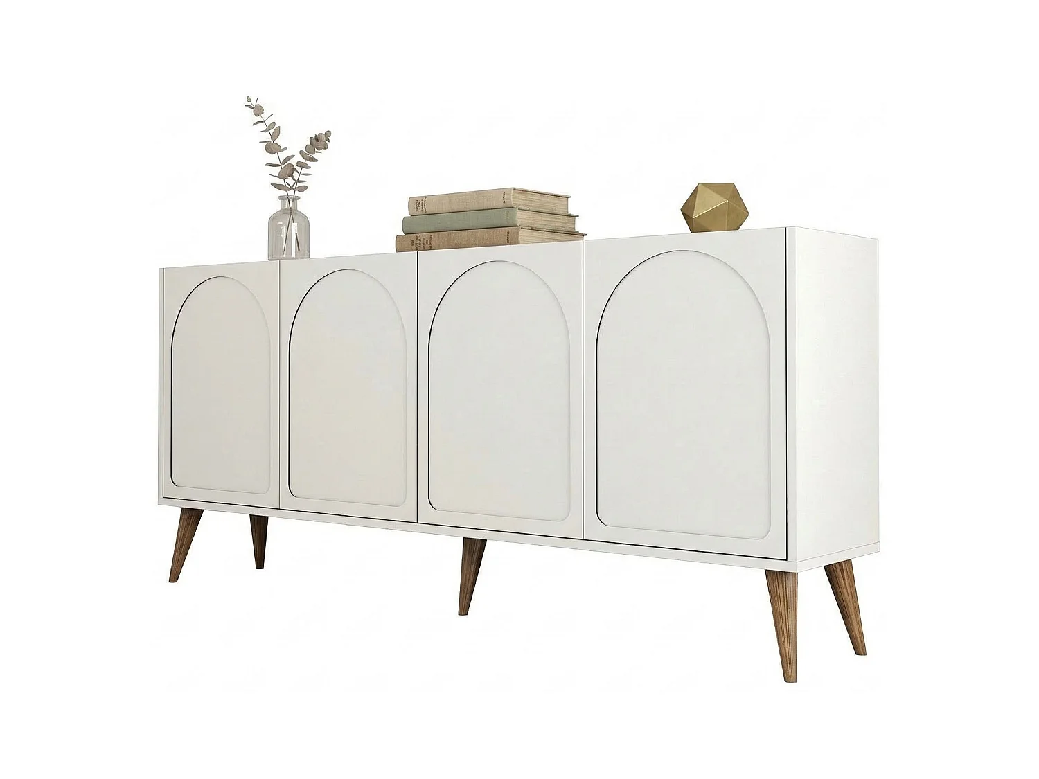 Credenza Niscemi, 2 Ripiani, 180x35x81h cm Bianco Crema, Madia, 4 Ante, 4 Vani