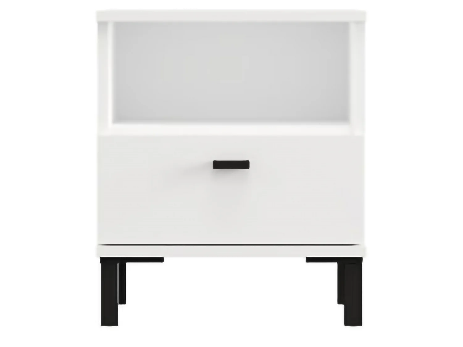 Comodino Jinja, un Cassetto, 39x35x45h cm Bianco Opaco, 2 Ripiani, Apertura Scorrevole