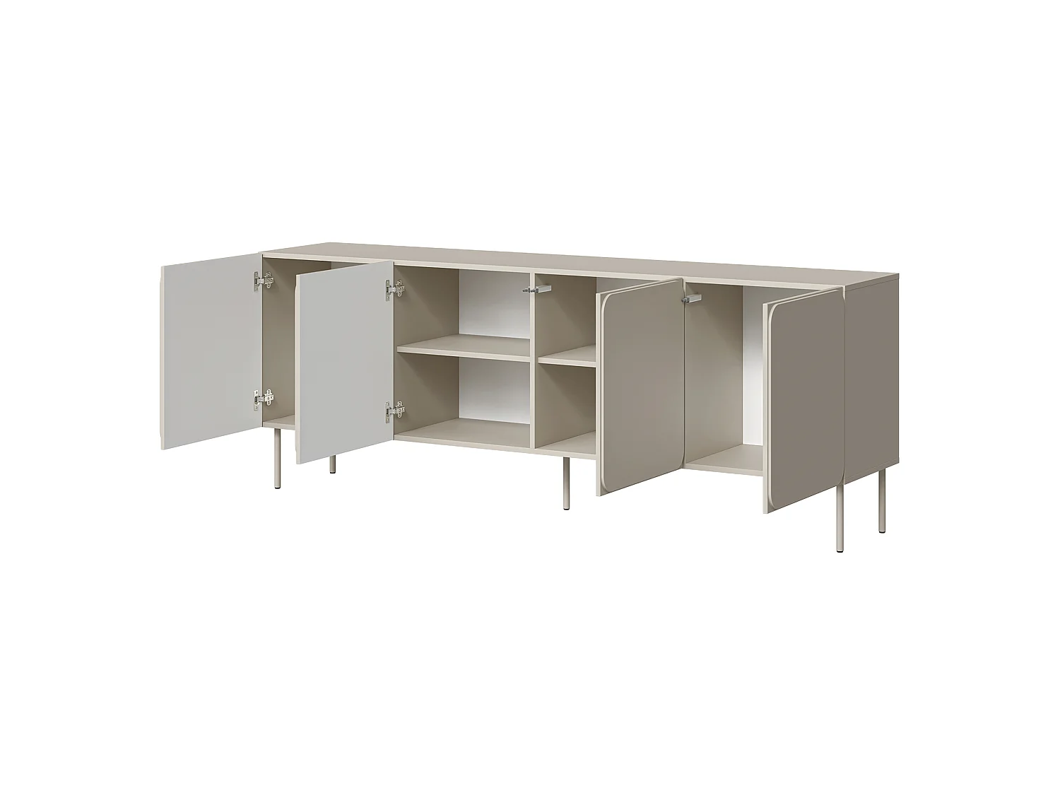 Crédence Canin, 2 étagères, 200x42x75h cm Beige, Buffet, Portes battantes, 4 portes
