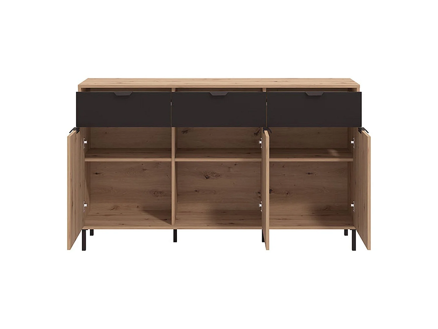 Buffet Robbio, 3 tiroirs, 157x40x93h cm Chêne Nodé Marron, Enfilade, 3 étagères, Portes Battantes, Coulissantes