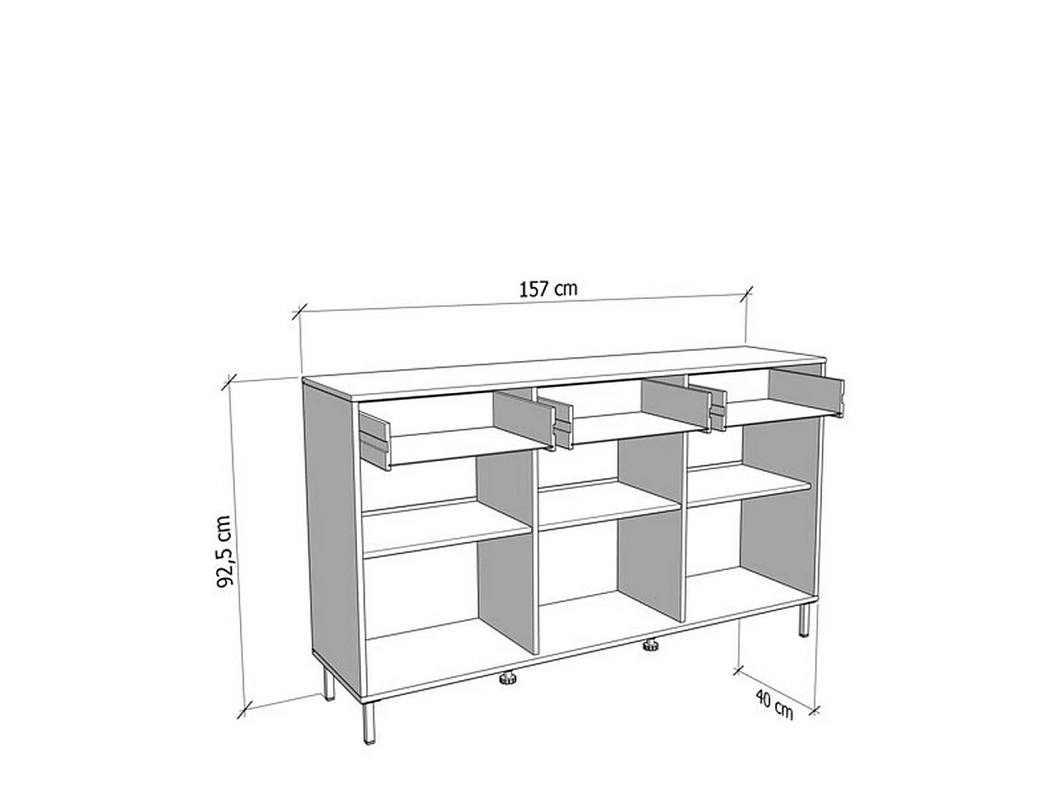 Buffet Robbio, 3 tiroirs, 157x40x93h cm Chêne Nodé Marron, Enfilade, 3 étagères, Portes Battantes, Coulissantes