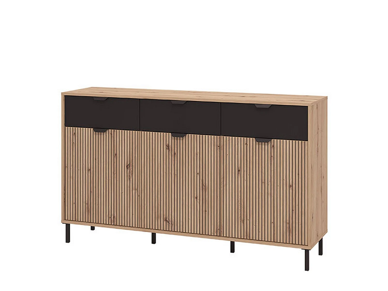 Buffet Robbio, 3 tiroirs, 157x40x93h cm Chêne Nodé Marron, Enfilade, 3 étagères, Portes Battantes, Coulissantes