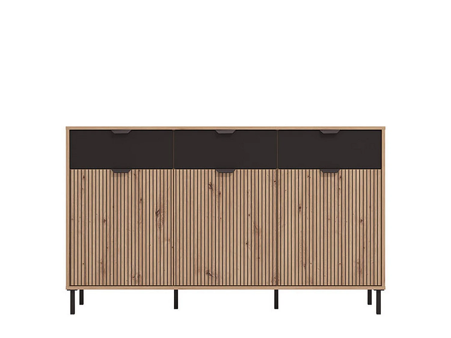 Buffet Robbio, 3 tiroirs, 157x40x93h cm Chêne Nodé Marron, Enfilade, 3 étagères, Portes Battantes, Coulissantes