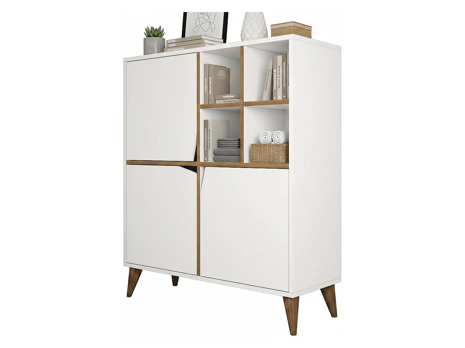 Credenza Londra, 3 Ripiani, 100x30x115h cm Bianco, Madia, 3 Ante, 8 Vani
