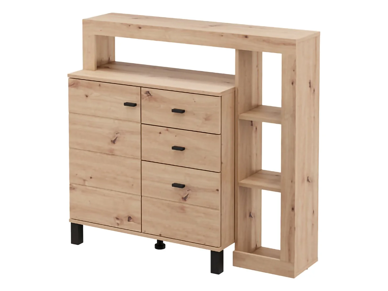 Credenza Coloni, 3 Cassetti, 106x35x101h cm Marrone Rovere Nodi, Madia, 4 Ripiani, Apertura Battente, Scorrevole