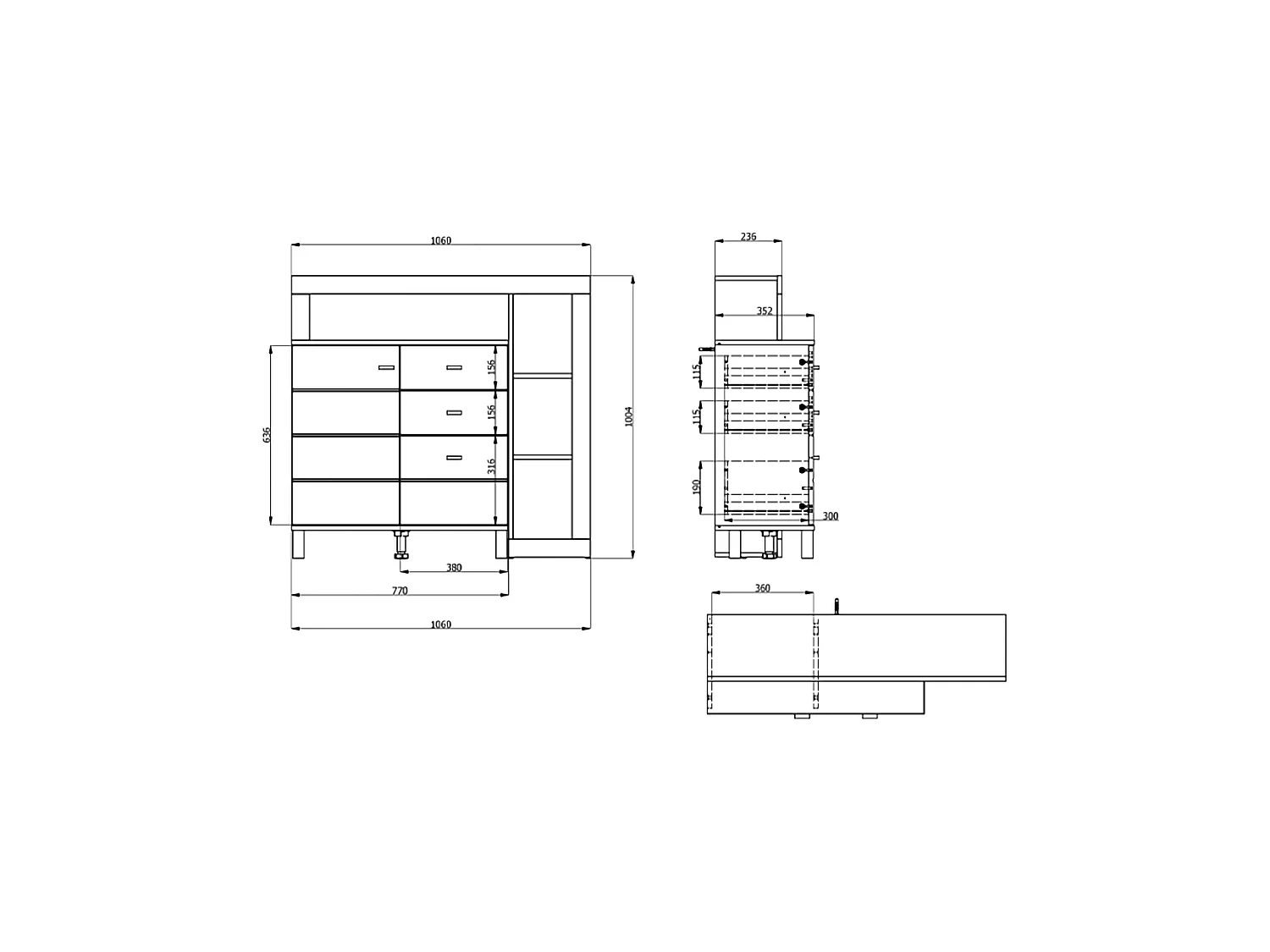 Credenza Coloni, 3 Cassetti, 106x35x101h cm Marrone Rovere Nodi, Madia, 4 Ripiani, Apertura Battente, Scorrevole