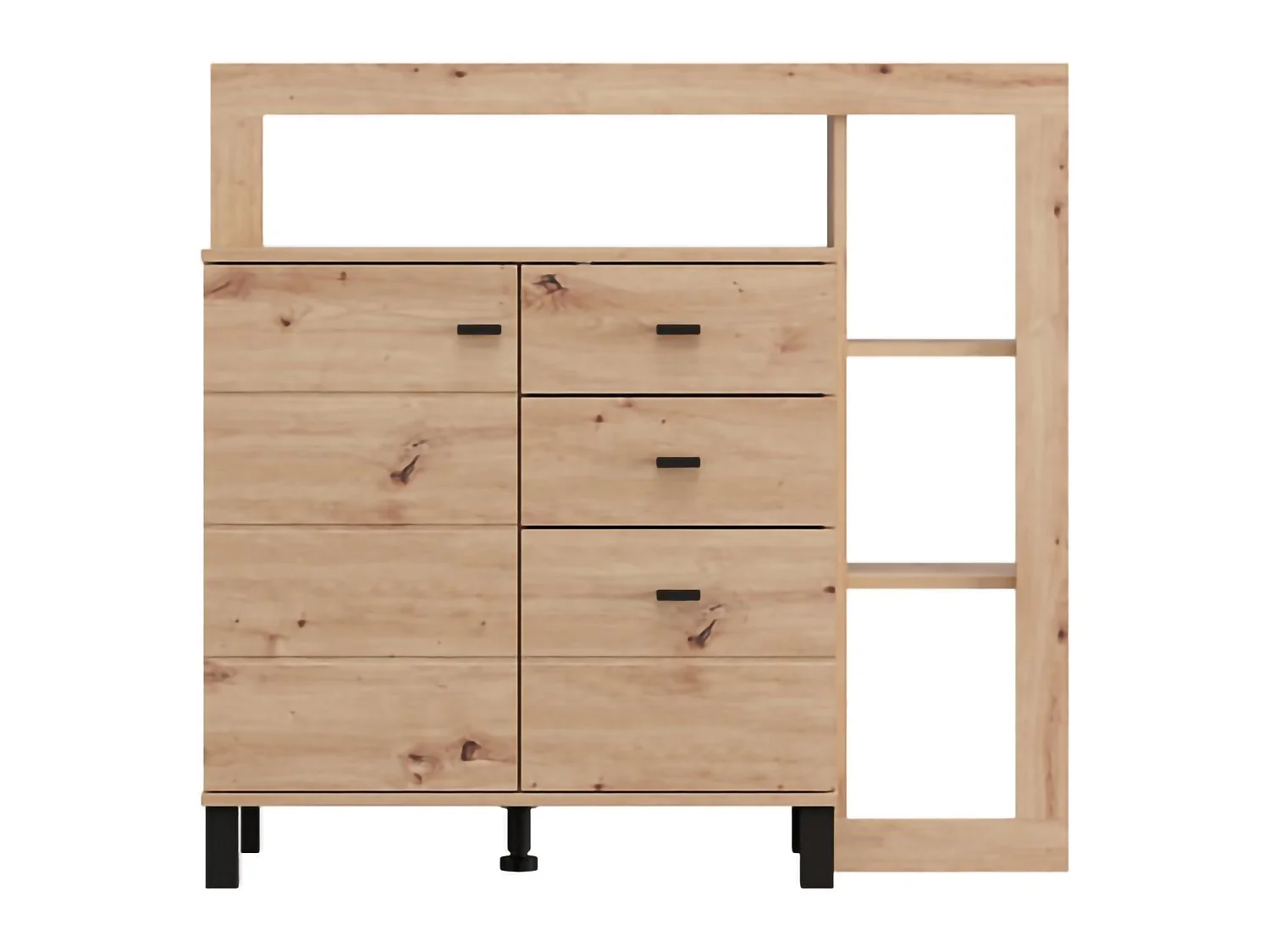 Credenza Coloni, 3 Cassetti, 106x35x101h cm Marrone Rovere Nodi, Madia, 4 Ripiani, Apertura Battente, Scorrevole