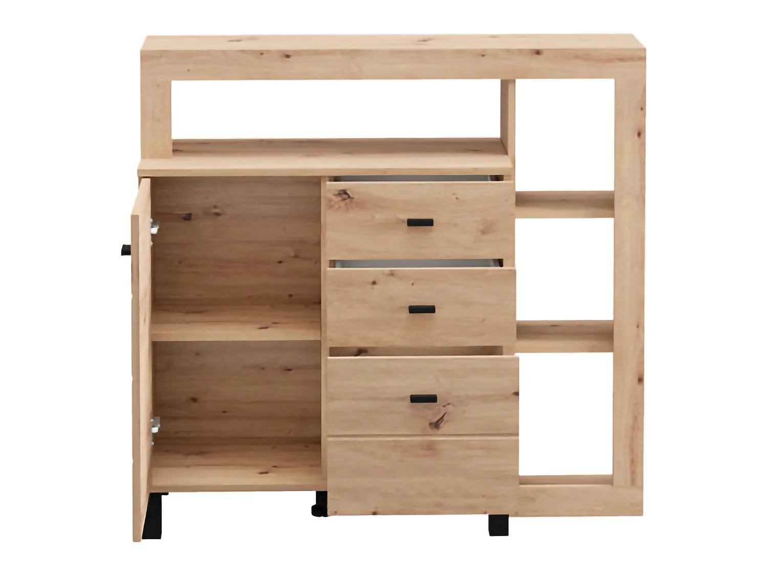 Credenza Coloni, 3 Cassetti, 106x35x101h cm Marrone Rovere Nodi, Madia, 4 Ripiani, Apertura Battente, Scorrevole
