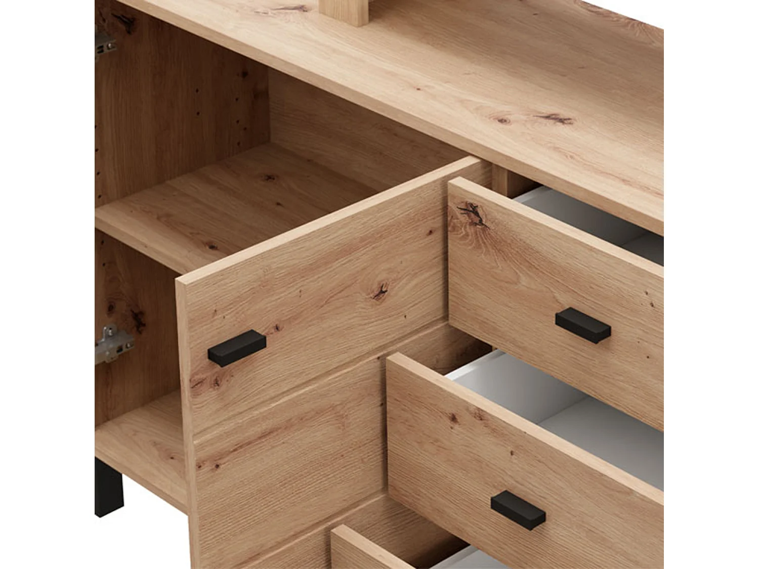 Credenza Coloni, 3 Cassetti, 106x35x101h cm Marrone Rovere Nodi, Madia, 4 Ripiani, Apertura Battente, Scorrevole