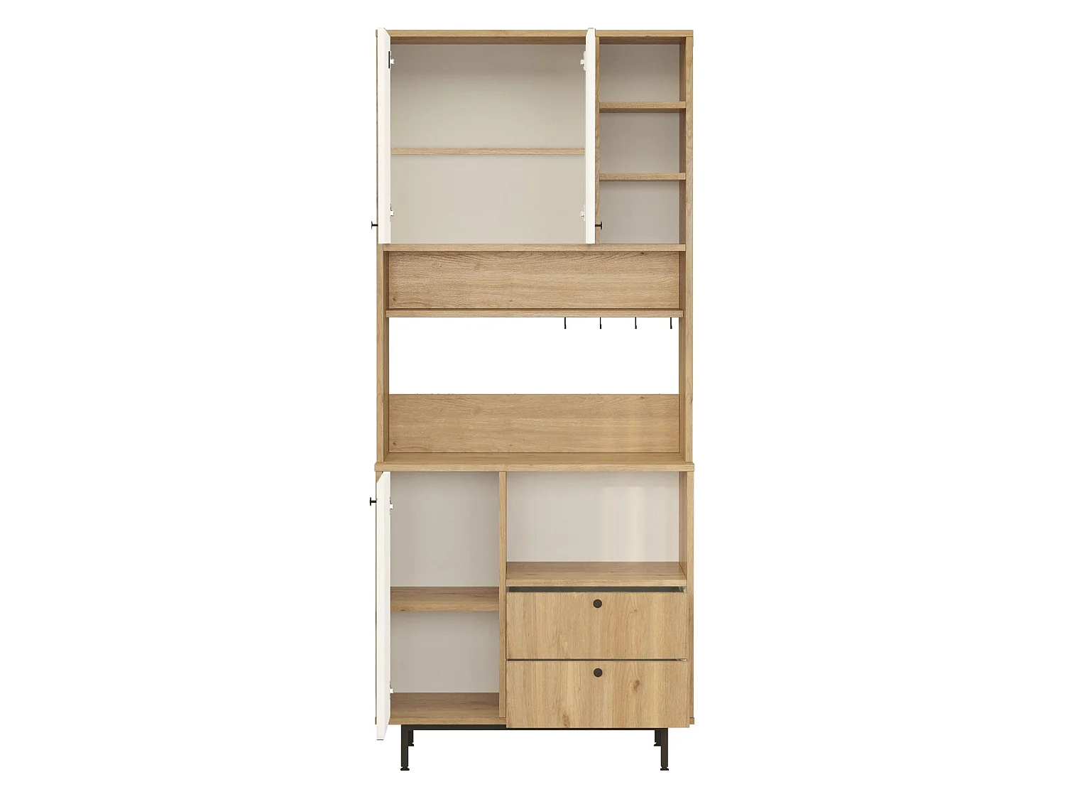 Credenza Romallo, 2 Cassetti, 88x36x205h cm Marrone Rovere, Madia, 8 Ripiani, Apertura Battente, Scorrevole