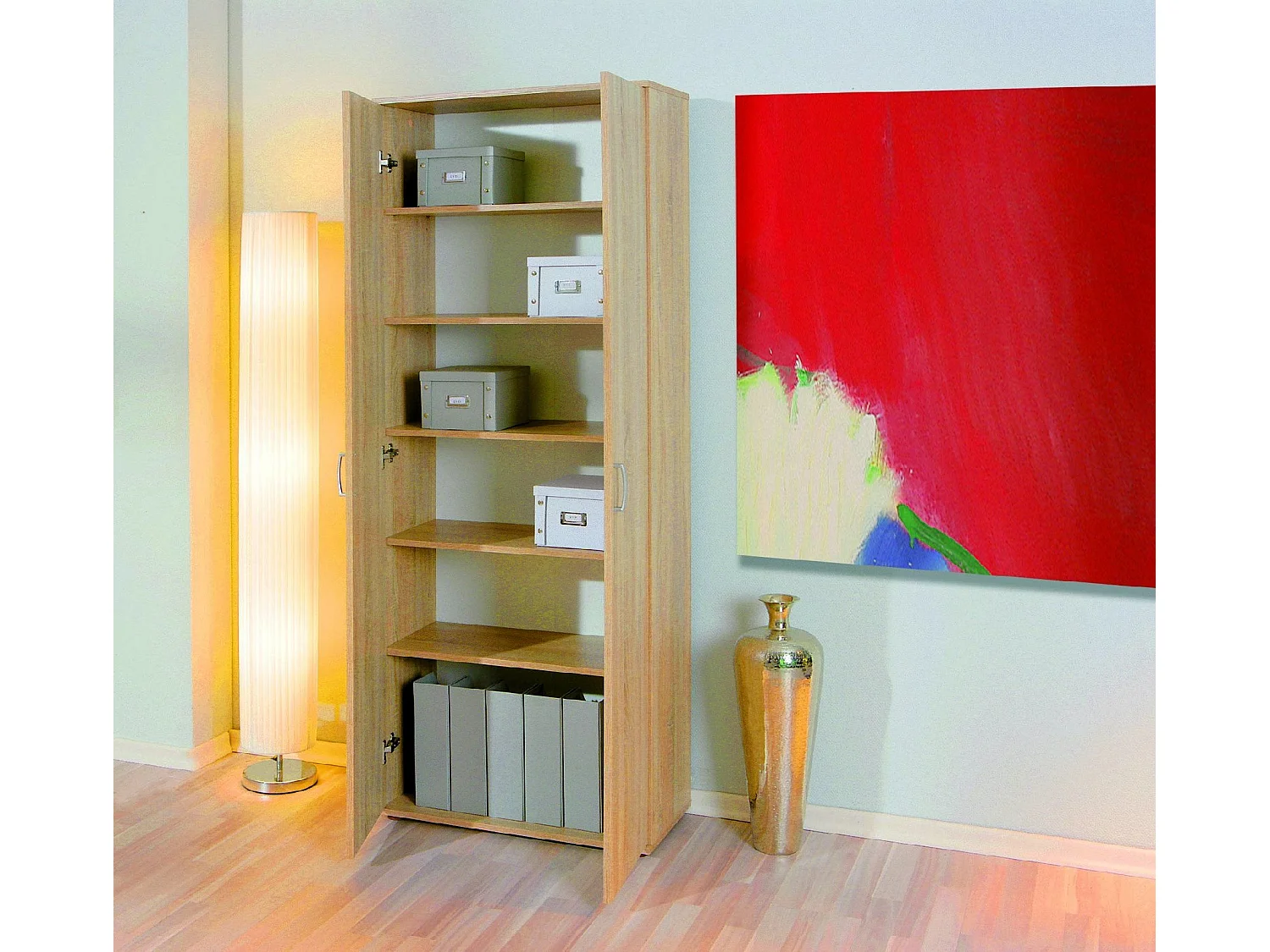 Armoire Polyvalente 2 Portes Dmcilro, 5 Étagères, 34x189h cm Beige