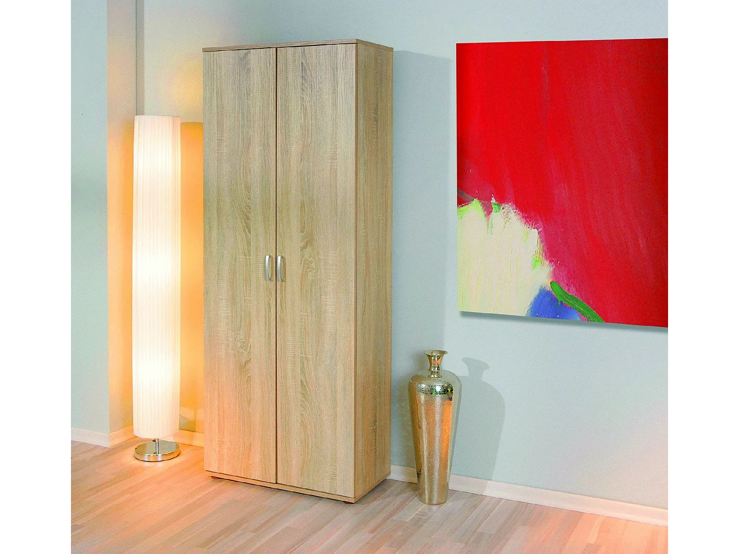 Armoire Polyvalente 2 Portes Dmcilro, 5 Étagères, 34x189h cm Beige
