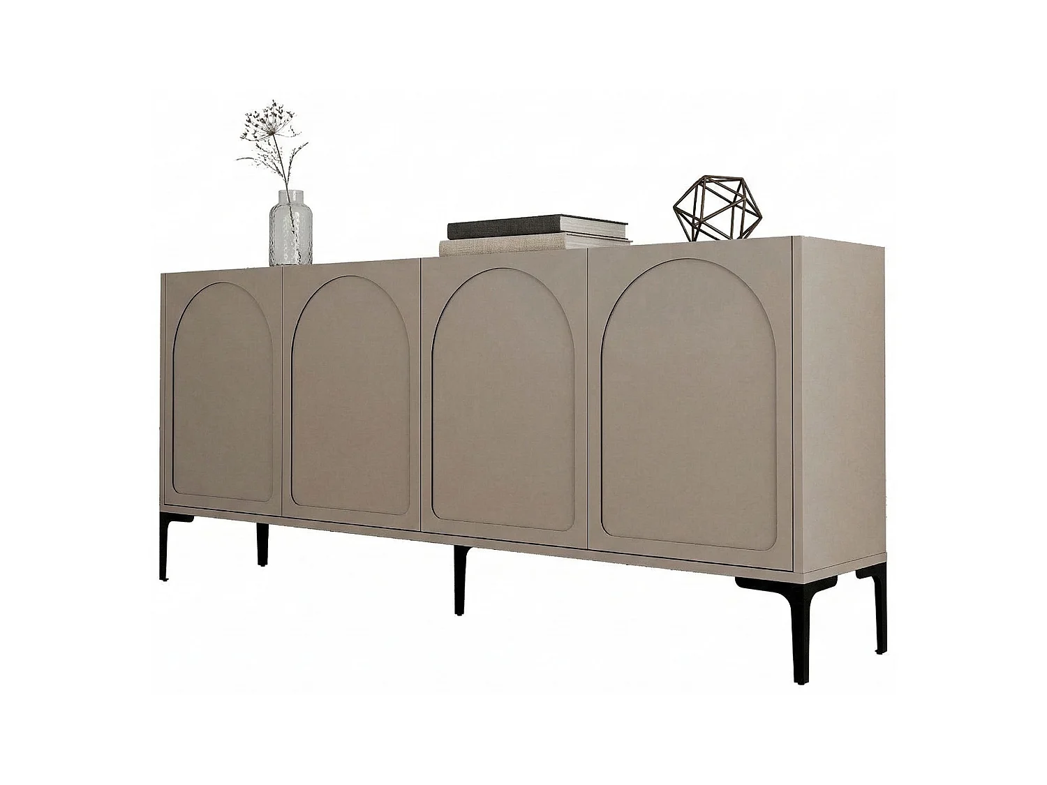 Credenza Torno, 2 Ripiani, 180x35x79h cm Grigio Tortora, Madia, 4 Vani, 4 Ante