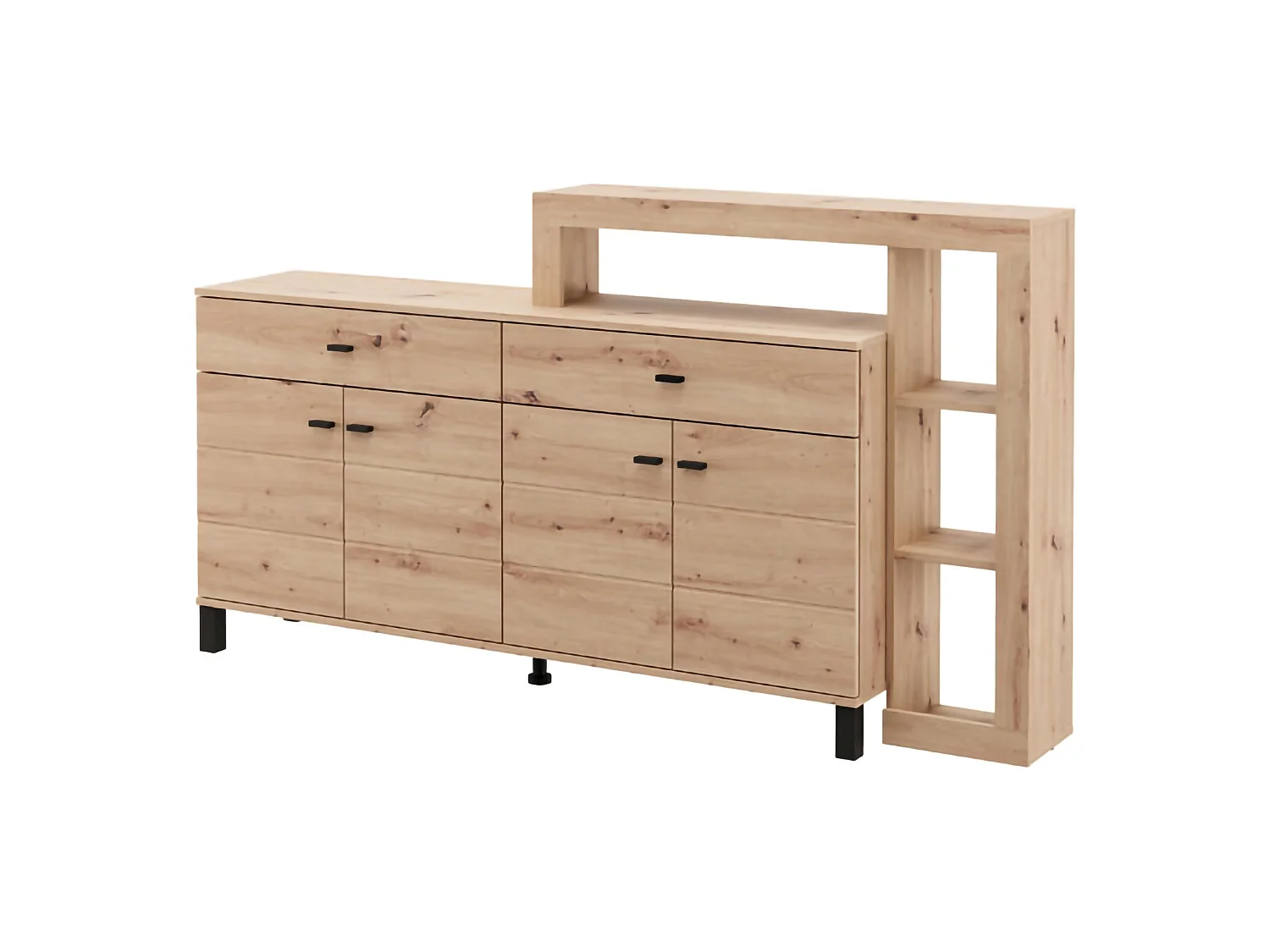 Credenza Chefch, 2 Cassetti, 183x35x101h cm Marrone Rovere Nodi, Madia, 5 Ripiani, Apertura Battente, Scorrevole