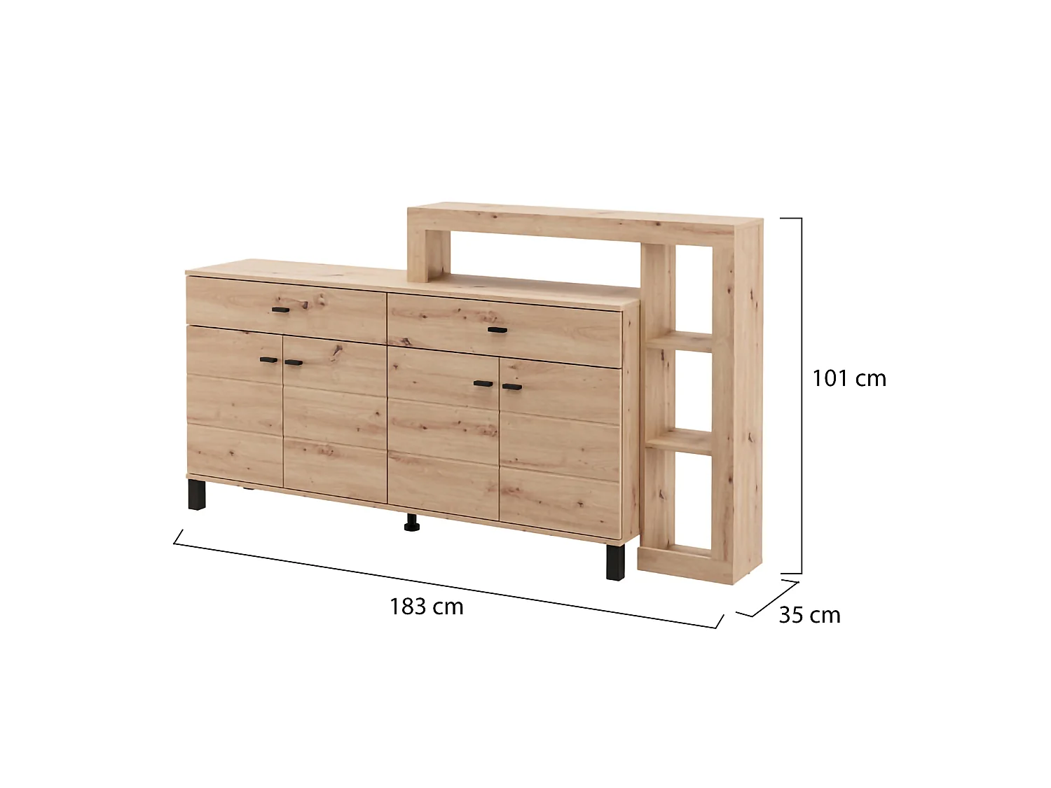 Credenza Chefch, 2 Cassetti, 183x35x101h cm Marrone Rovere Nodi, Madia, 5 Ripiani, Apertura Battente, Scorrevole