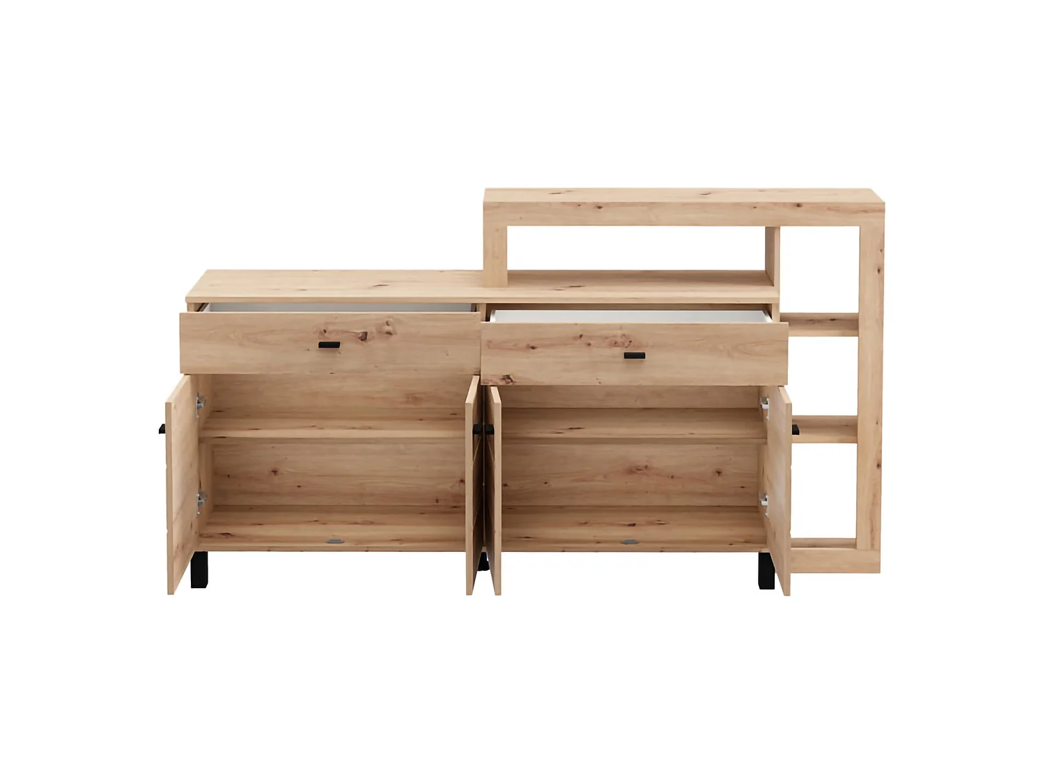 Credenza Chefch, 2 Cassetti, 183x35x101h cm Marrone Rovere Nodi, Madia, 5 Ripiani, Apertura Battente, Scorrevole