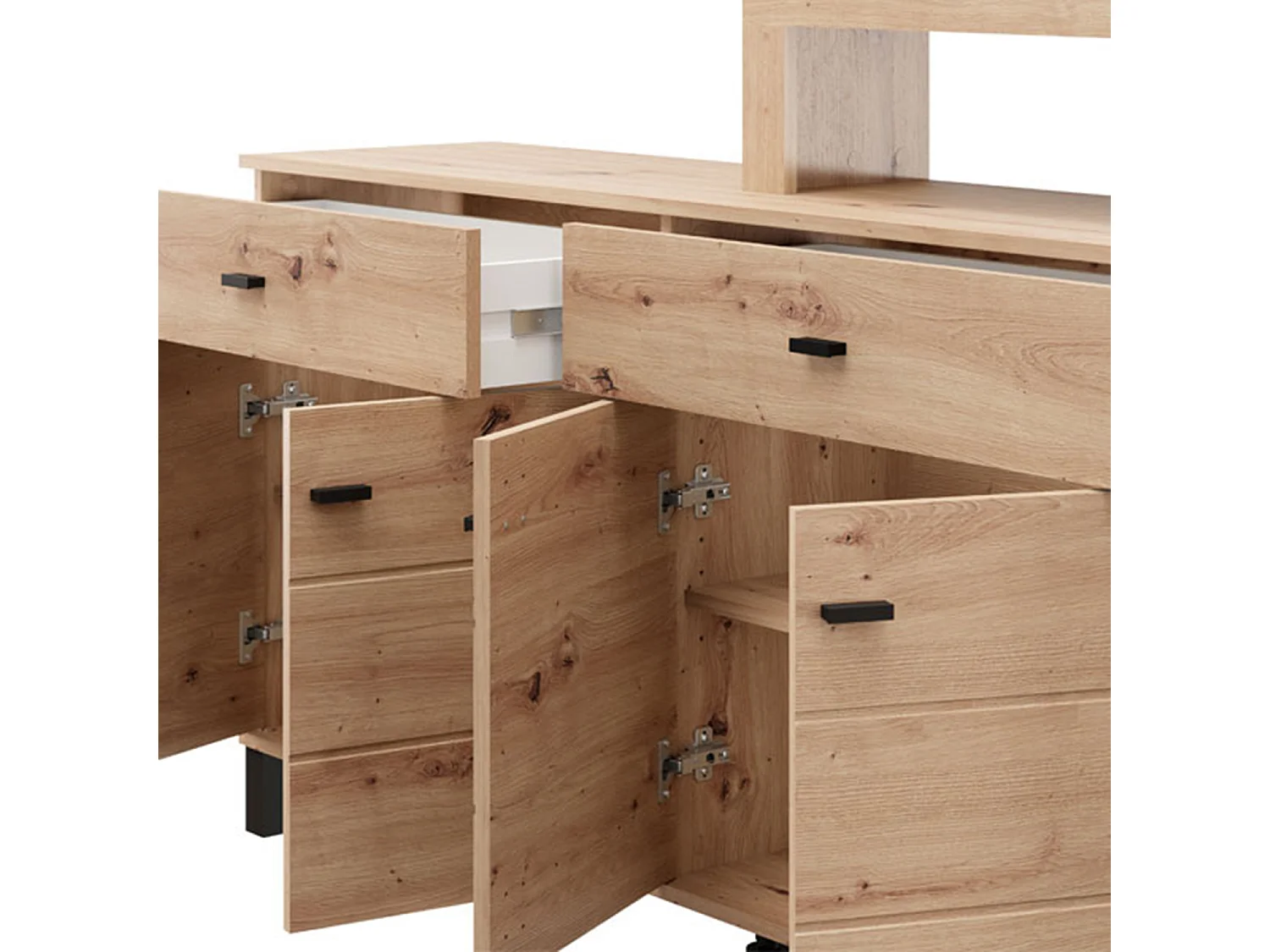 Credenza Chefch, 2 Cassetti, 183x35x101h cm Marrone Rovere Nodi, Madia, 5 Ripiani, Apertura Battente, Scorrevole