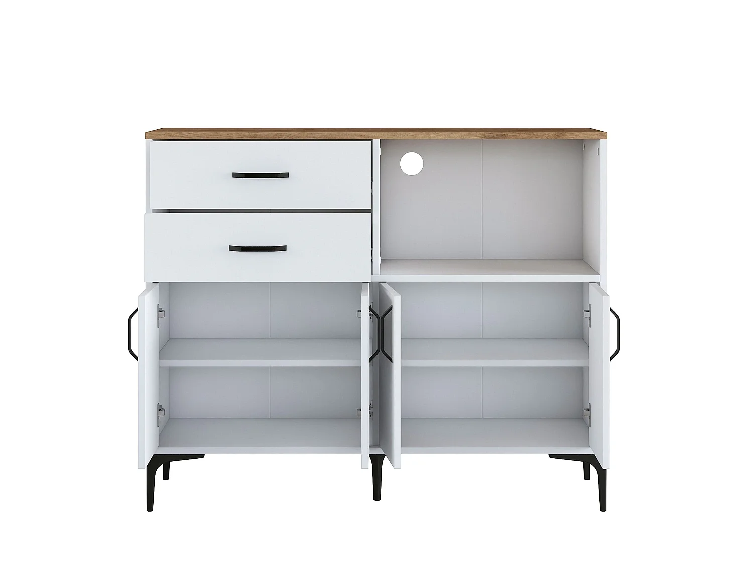 Buffet Cavriana, 2 tiroirs, 120x40x99h cm blanc, Enfilade, 2 étagères, Portes battantes, Coulissantes