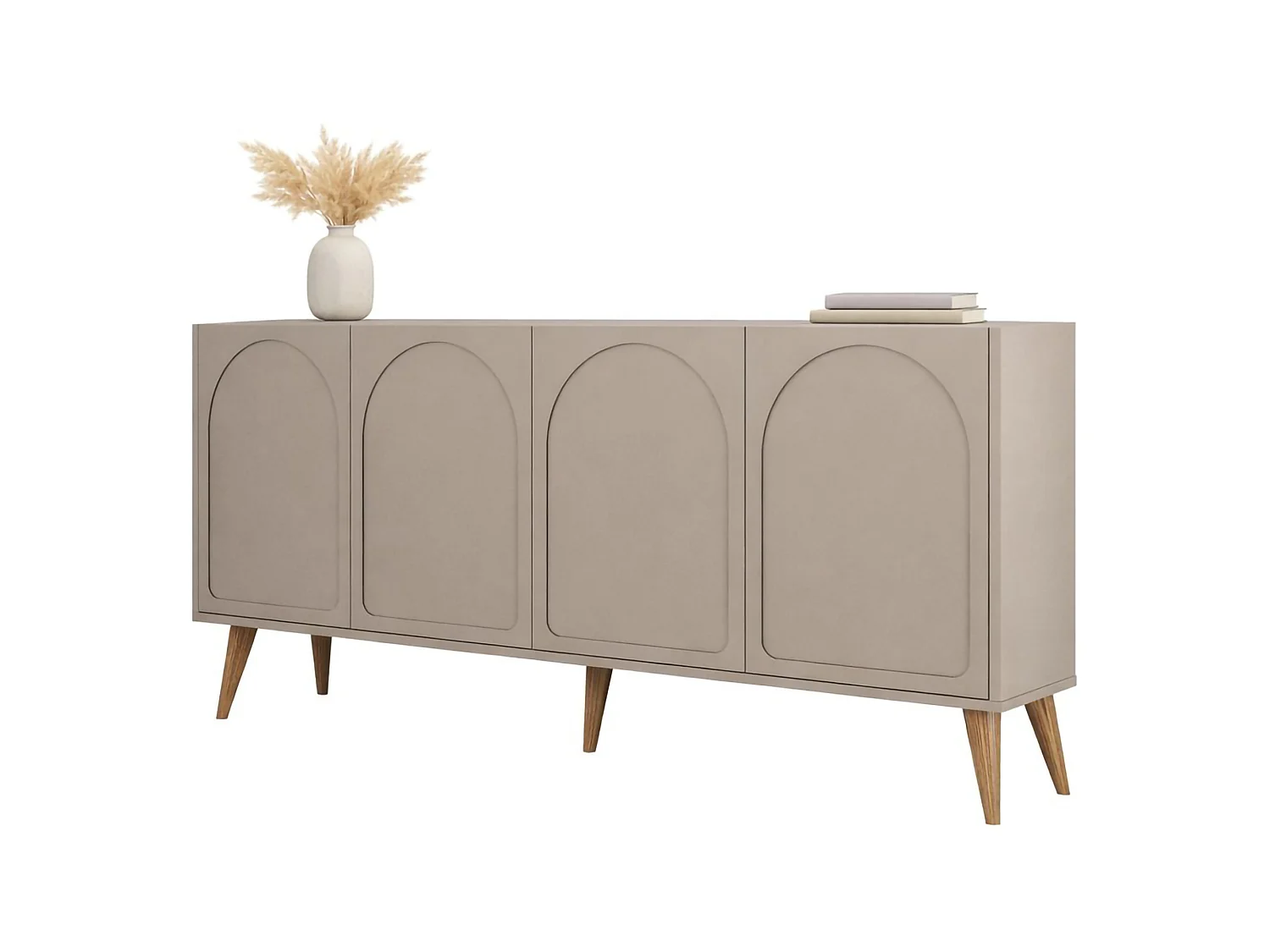 Credenza Niscemi, 2 Ripiani, 180x35x81h cm Grigio Tortora, Madia, 4 Ante, 4 Vani
