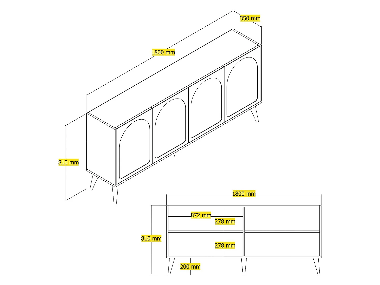 Credenza Niscemi, 2 Ripiani, 180x35x81h cm Grigio Tortora, Madia, 4 Ante, 4 Vani