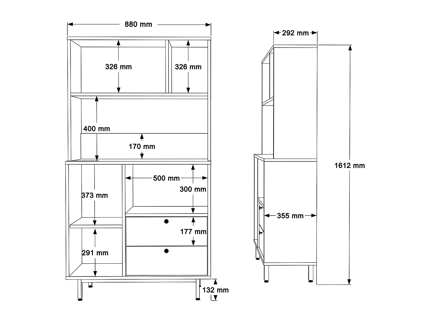 Credenza Paratico, 5 Ripiani, 88x36x161h cm Marrone Rovere, Madia, 2 Cassetti, 3 Ante