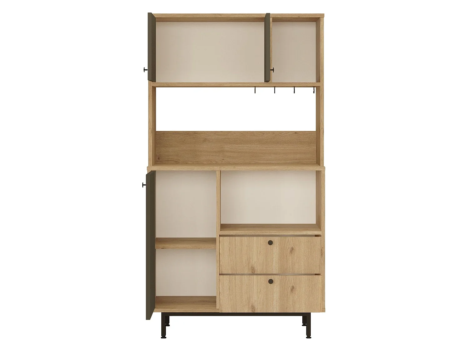 Credenza Paratico, 5 Ripiani, 88x36x161h cm Marrone Rovere, Madia, 2 Cassetti, 3 Ante