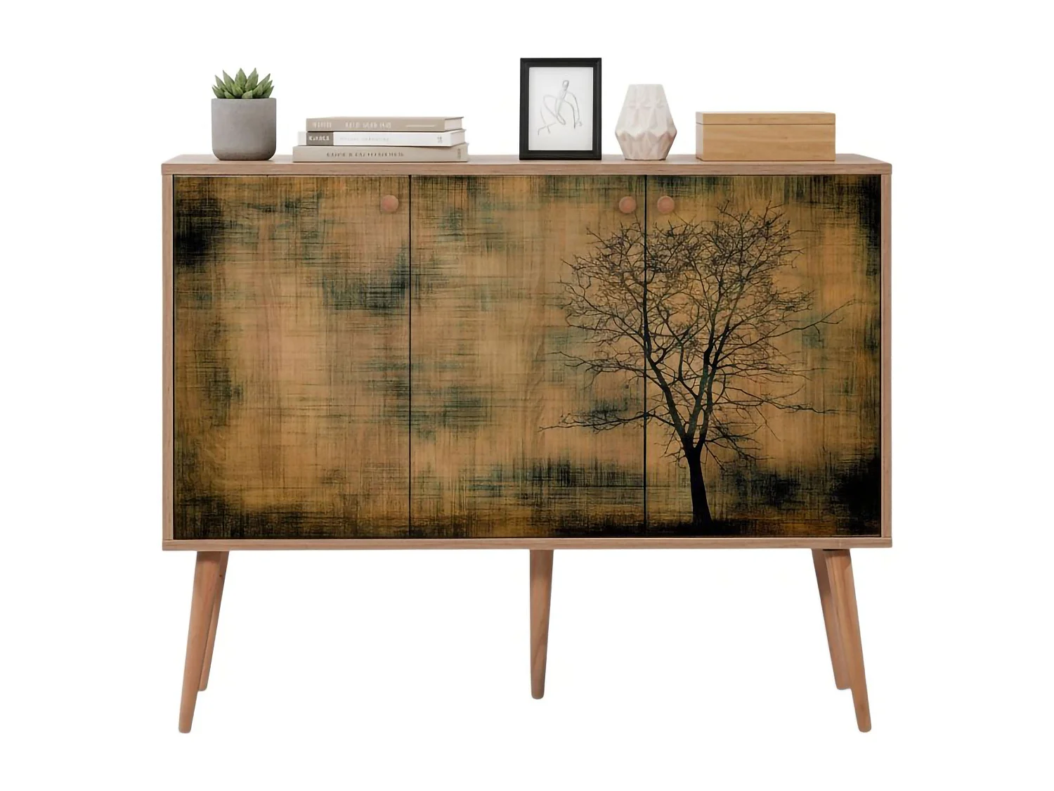 Buffet Haratan, 3 étagères, 120x36x90h cm brun chêne, bahut, ouverture battante, 3 portes