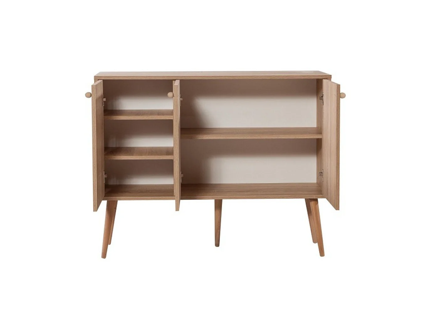 Buffet Haratan, 3 étagères, 120x36x90h cm brun chêne, bahut, ouverture battante, 3 portes