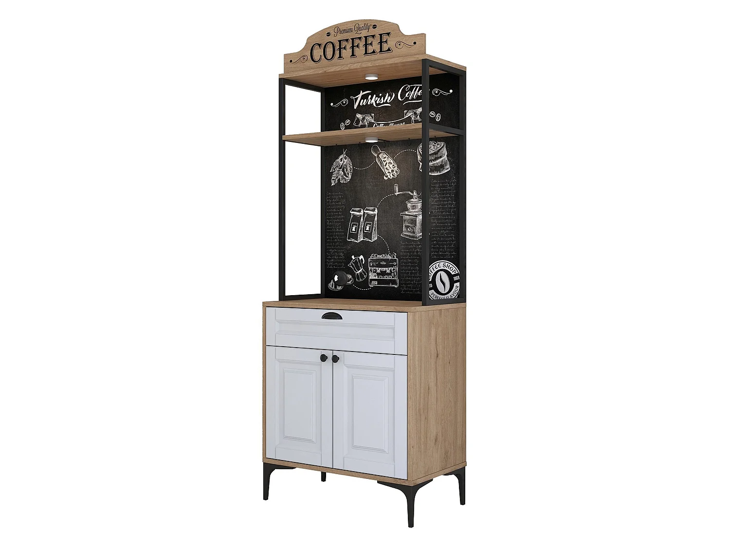 Credenza Nemoli, un Cassetto, 70x40x186h cm Bianco Rovere, Madia, un Ripiano, Apertura Battente, Scorrevole