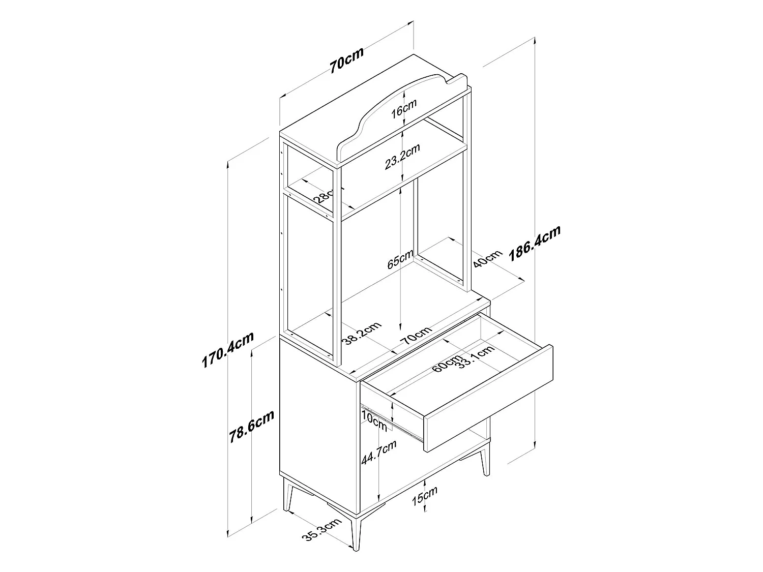 Credenza Nemoli, un Cassetto, 70x40x186h cm Bianco Rovere, Madia, un Ripiano, Apertura Battente, Scorrevole