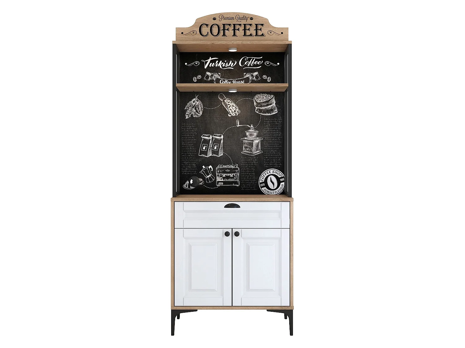 Credenza Nemoli, un Cassetto, 70x40x186h cm Bianco Rovere, Madia, un Ripiano, Apertura Battente, Scorrevole