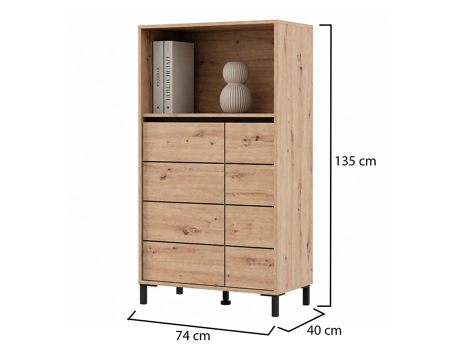 Credenza Cosoleto, 2 Ripiani, 74x40x135h cm Marrone Rovere Nodi, Madia, 3 Vani, 2 Ante